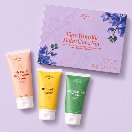 Dublin Herbalists Tiny Bundle Baby Care Set with Kids Hair and Body Wash Crème, Baby Jelly and Baby Bum Bum Cream