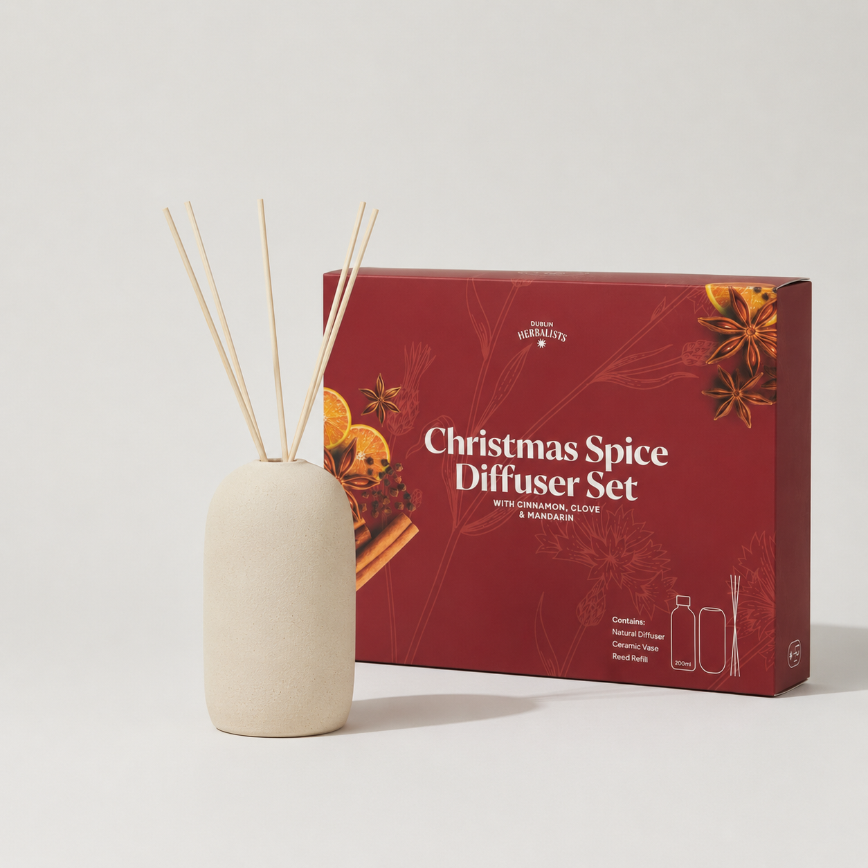 Set de regalo difusor de varillas de bambú natural aroma especias navideñas
